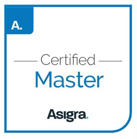 Asigra Certified Master logo with a blue border and white background.